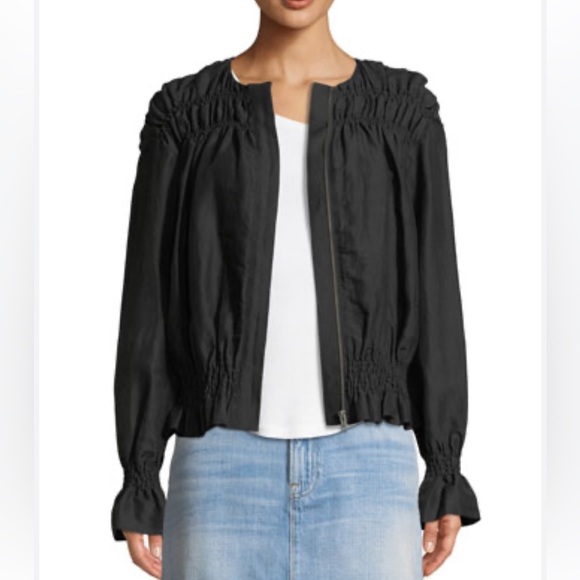 Frame Denim Jackets & Coats Frame Smocked Zipfront Linen Jacket S